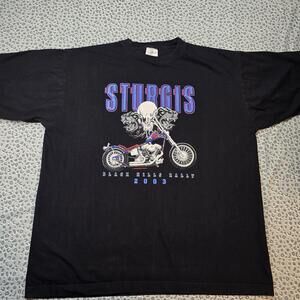 Vintage Sturgis Black Hills Rally Shirt Mens XL Black Motorcycle Biker Tee 2003